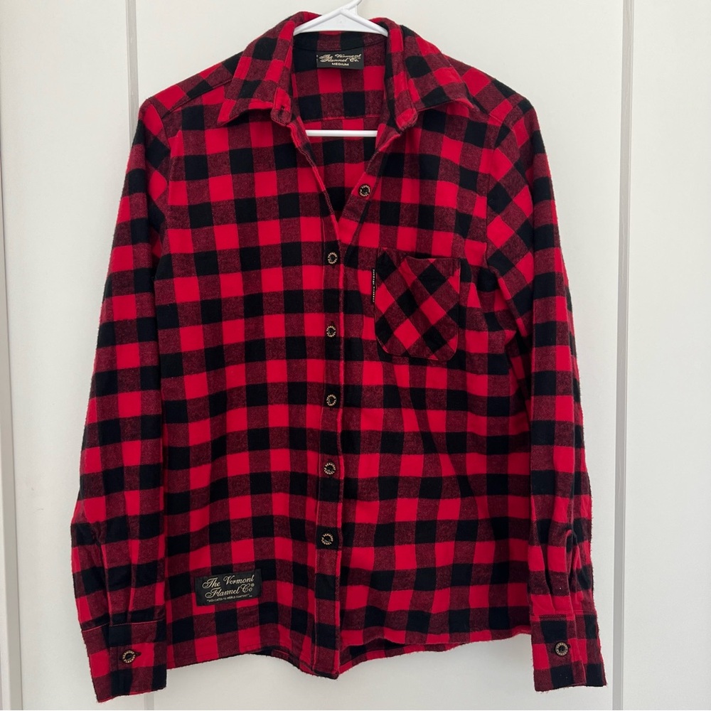 Classic Red and Black Plaid Women's Button Down Shirt